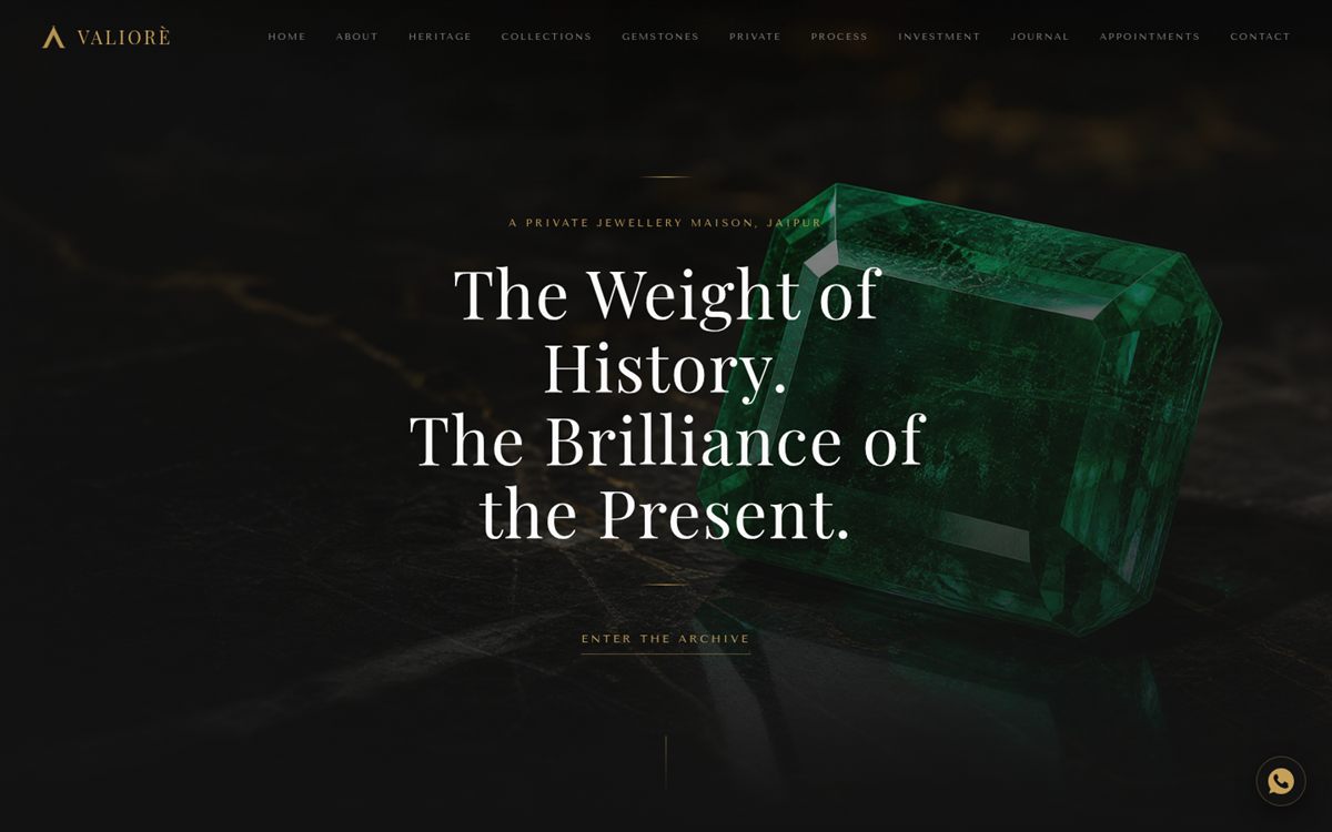 VALIORE Jewels luxury jewellery website homepage designed by OrbitalTech Studio